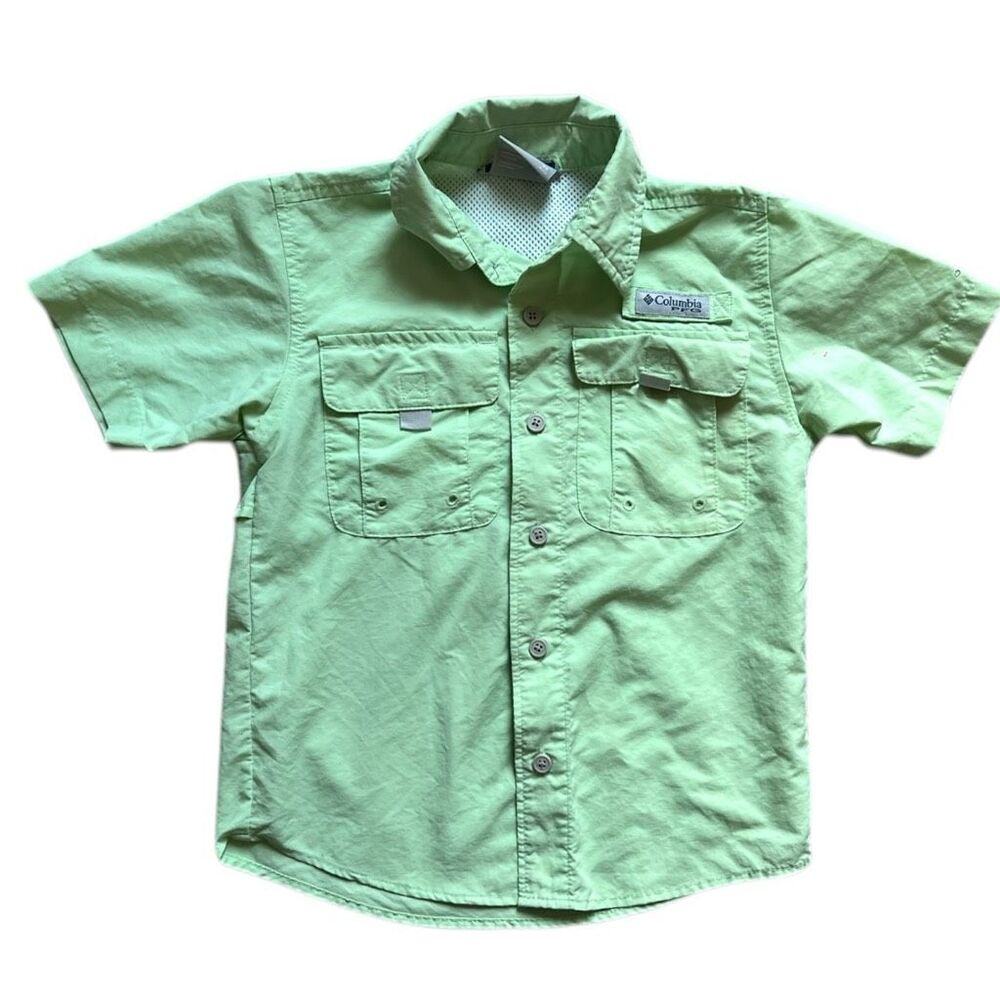 Youth Boys Columbia Light Green Tamiami Fishing Button Down Shirt - Sz XS 6/7